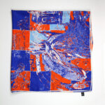 Silk Scarf “Ode to Puteaux” : chess drawing : orange and bleu: limited edition of 50 scarves
