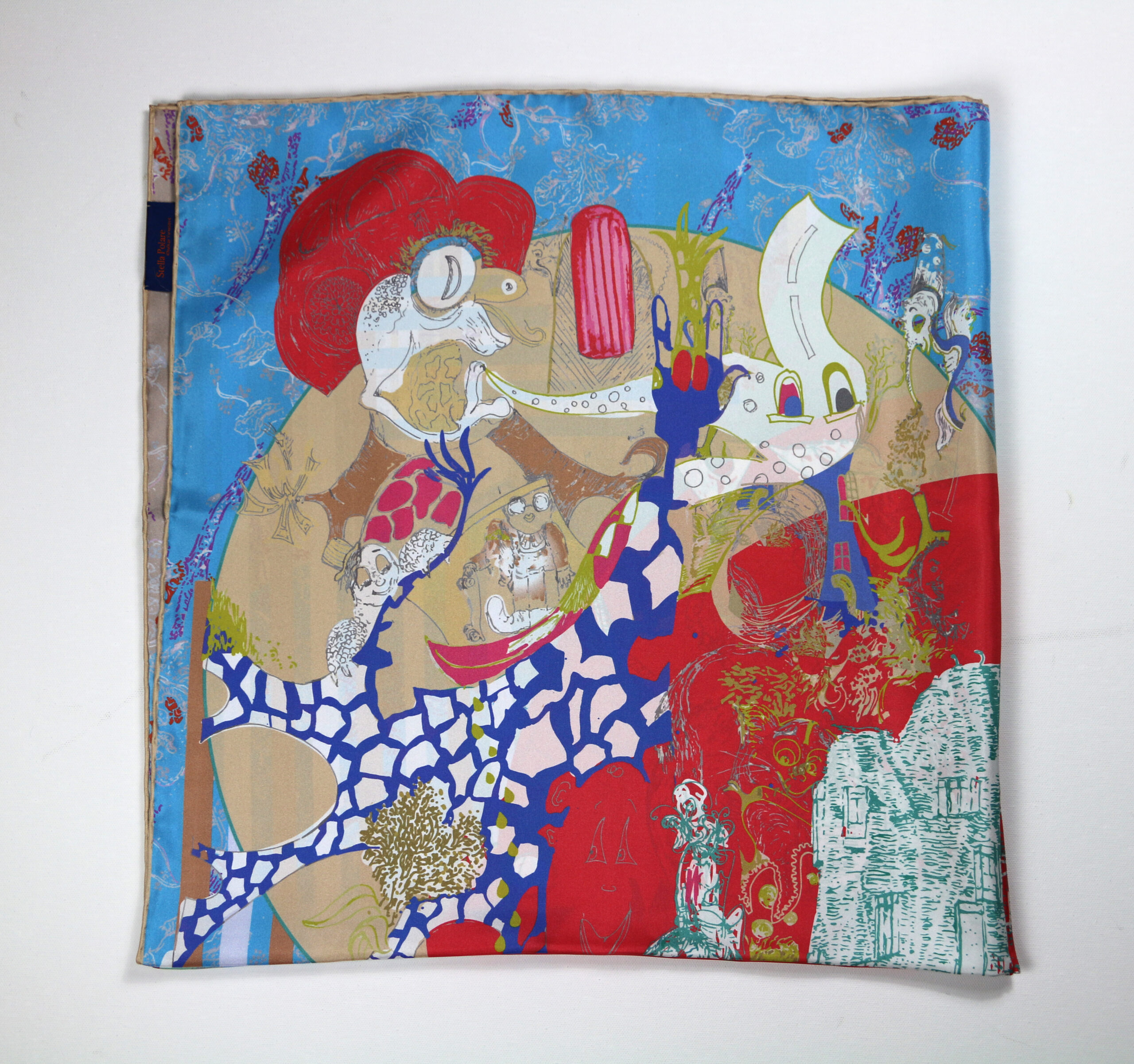 Silk Scarves "Minotaure in Arles" red and pistache by Stella Polare - Image 4