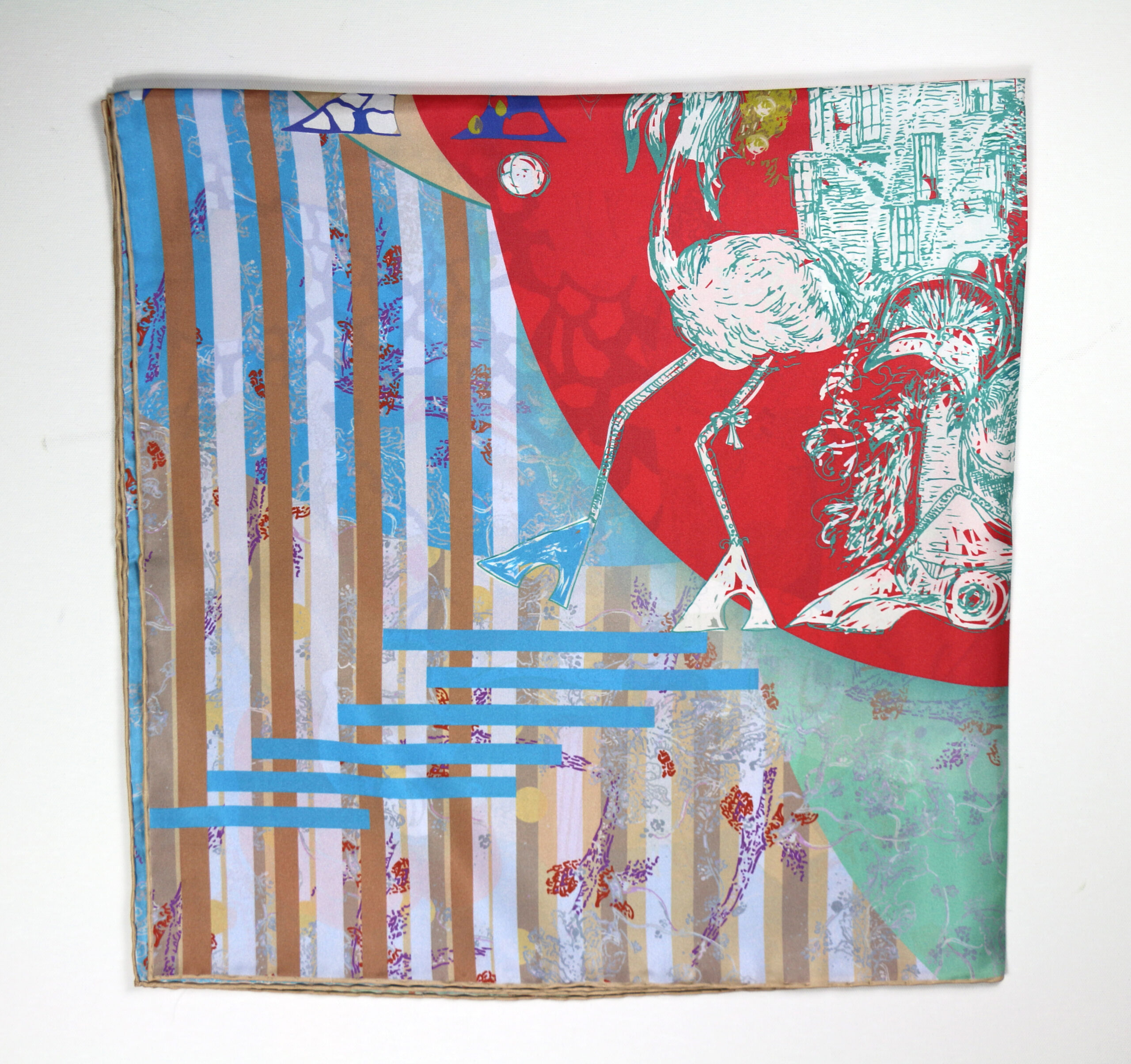 Silk Scarves "Minotaure in Arles" red and pistache by Stella Polare - Image 6