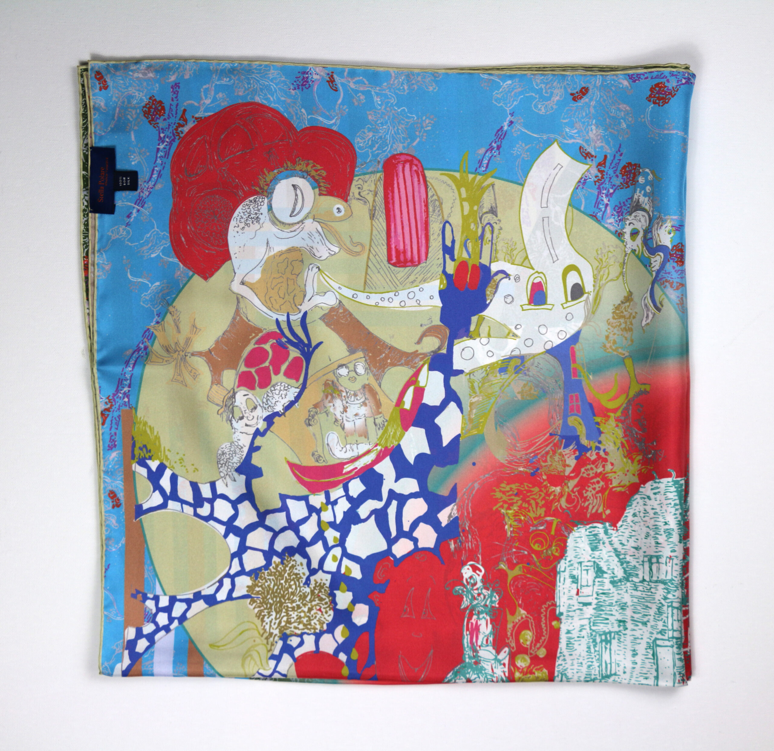 Silk Scarves "Minotaure in Arles" red and green by Stella Polare - Image 4