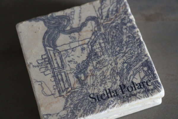 Marble coaster "Joy of open mindneess", drawing on marble by Stella Polare – Image 3