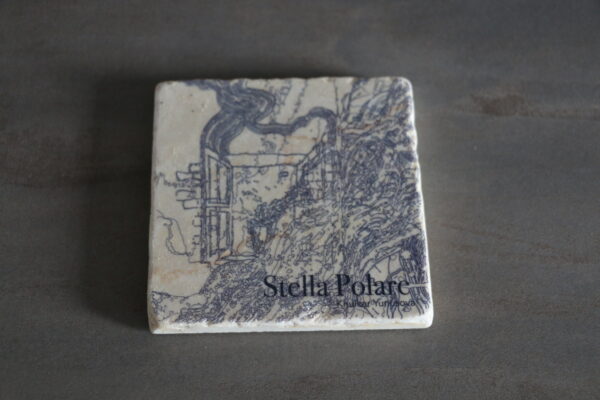 Marble coaster "Joy of open mindneess", drawing on marble by Stella Polare – Image 2