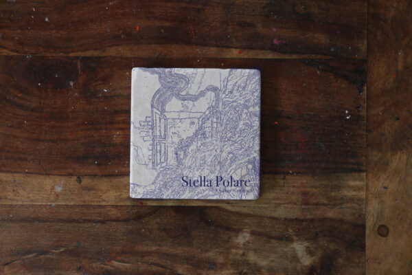 Marble coaster "Joy of open mindneess", drawing on marble by Stella Polare