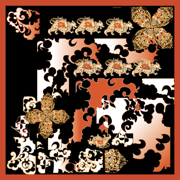 Oriental Motifs / "Silk Road" : orange black , series by Stella Polare