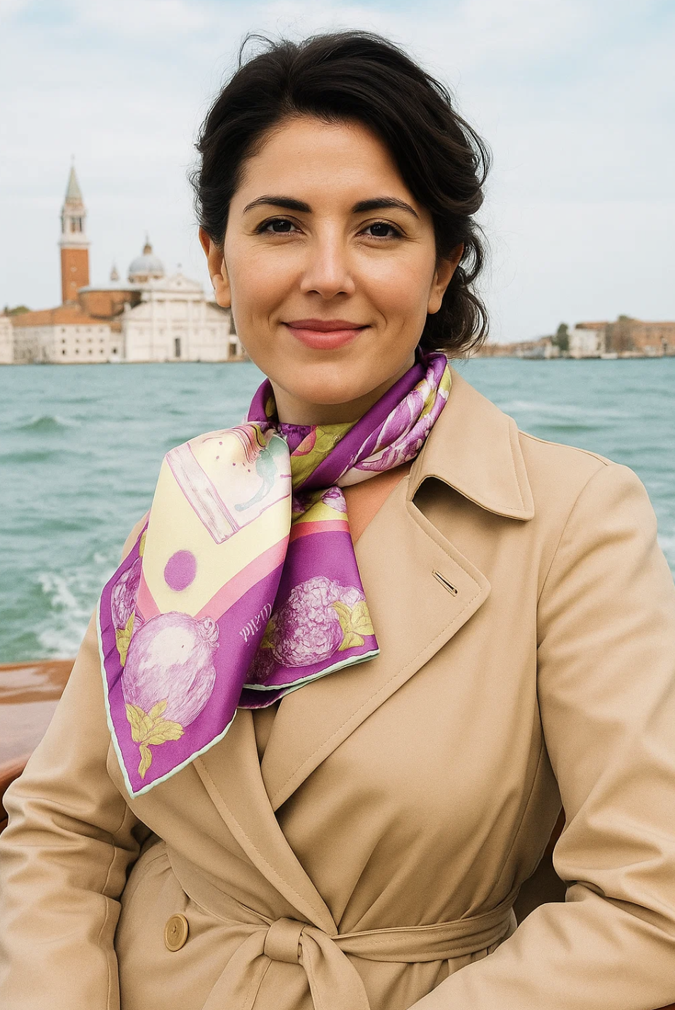 Silk Scarf "Grenade" by Stella Polare / yellow and prune – Image 7