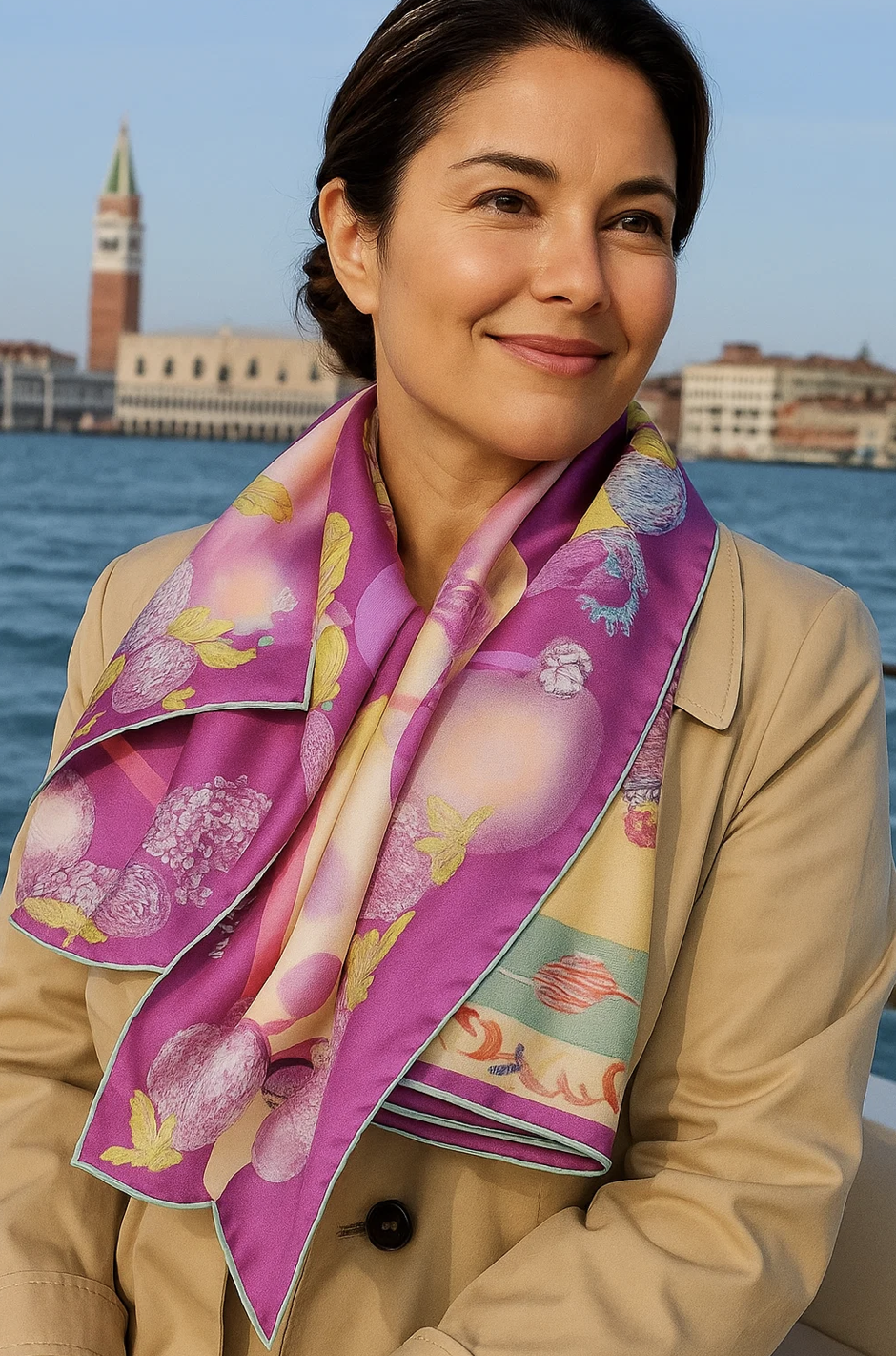 Silk Scarf "Grenade" by Stella Polare / yellow and prune – Image 5