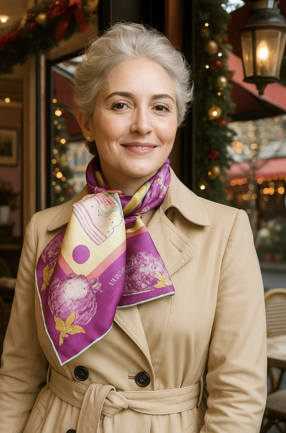 Silk Scarf "Grenade" by Stella Polare / yellow and prune – Image 3