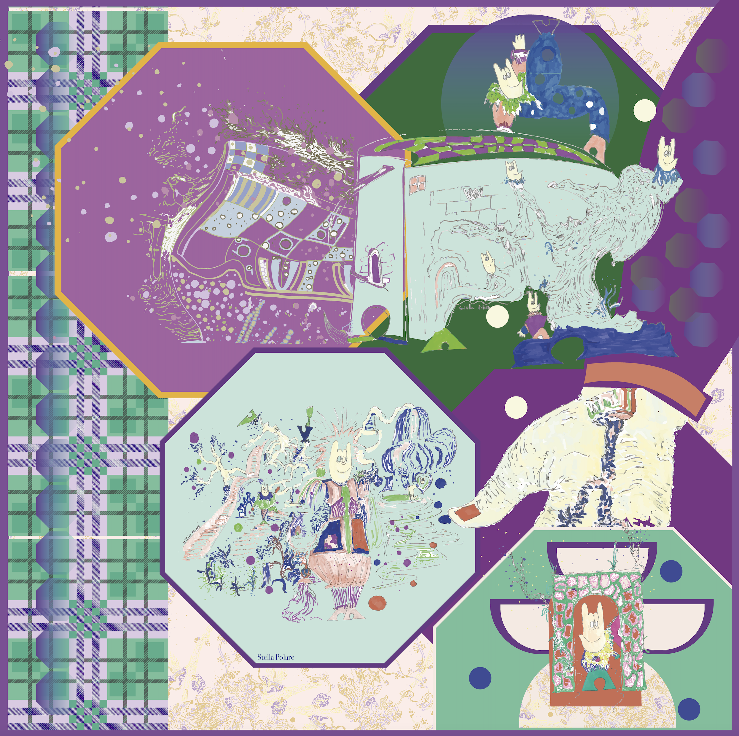 Silk Scarf "Minotaure space N12" ref couleur 4 by Stella Polare