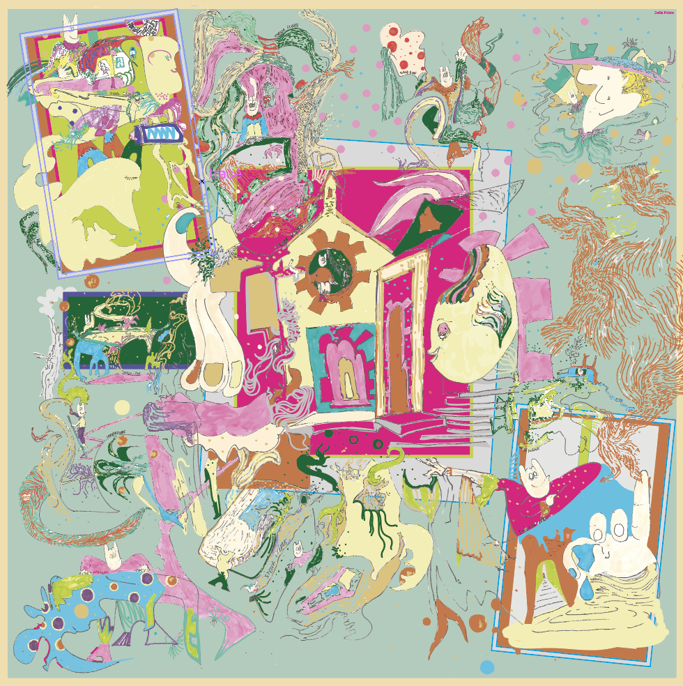 Silk Scarf "Minotaure space N17" ref gris et bleu by Stella Polare