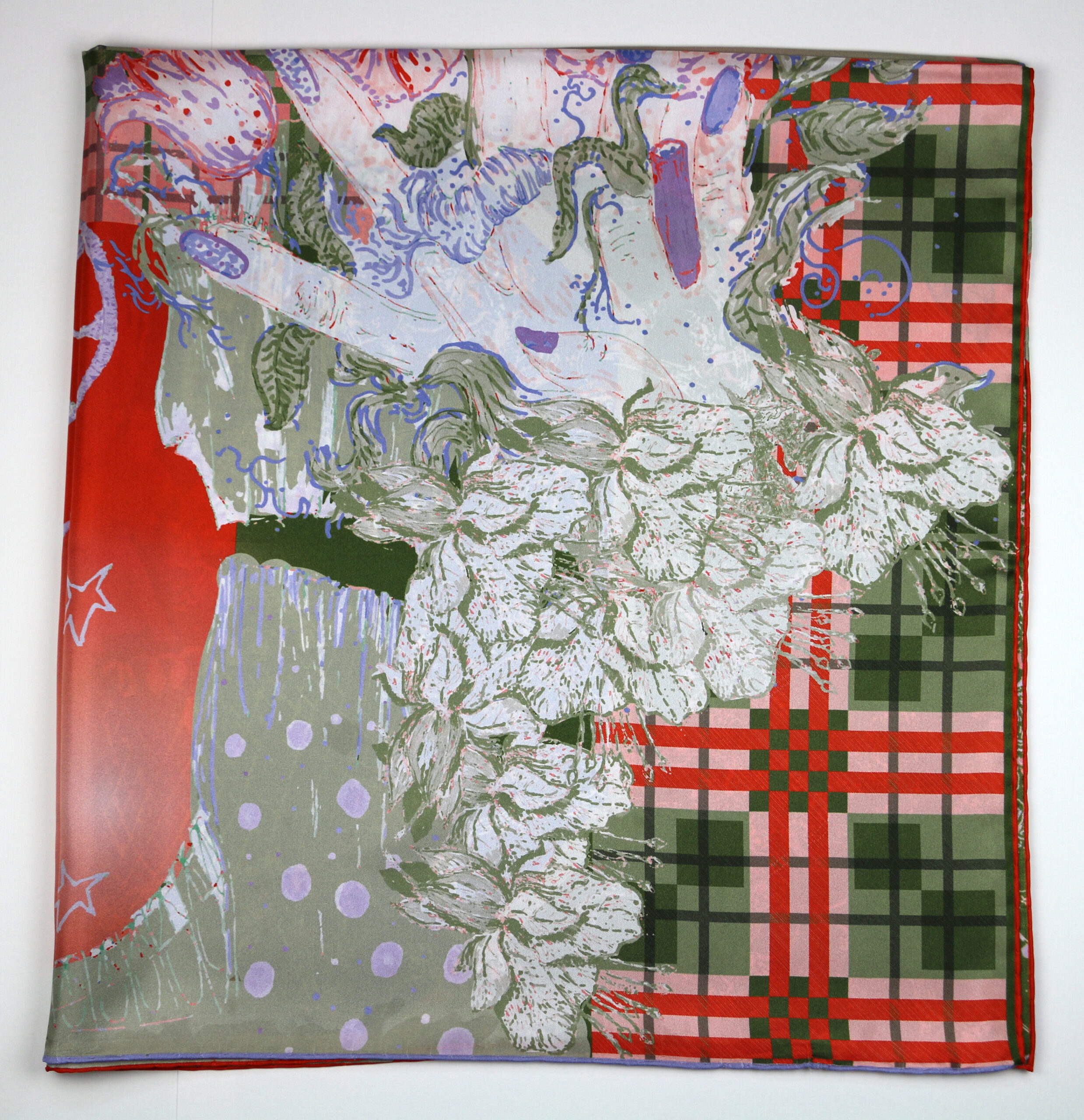 Silk Scarf "Minotaure space N2" violet and kaki by Stella Polare - Image 4