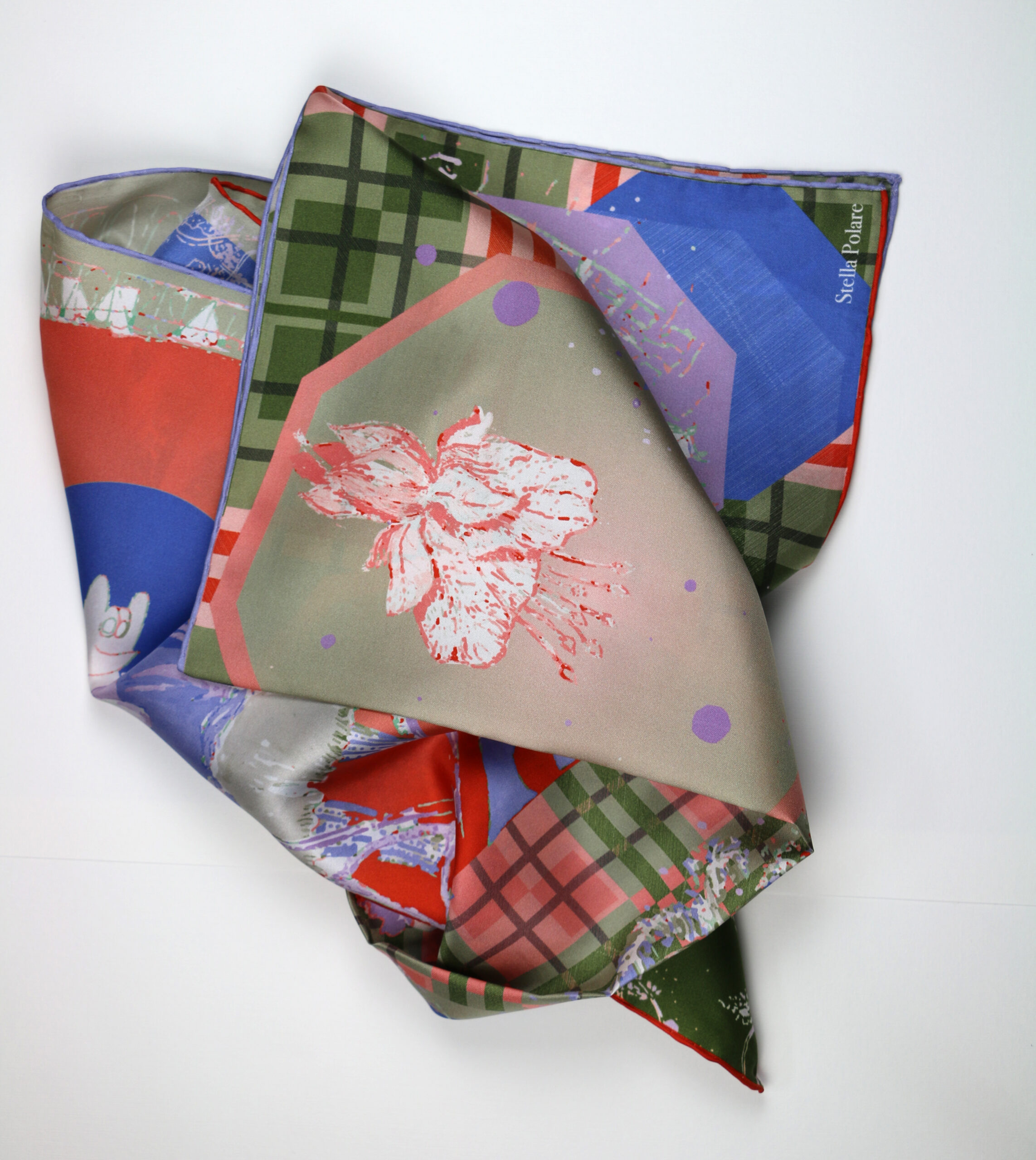 Silk Scarf "Minotaure space N2" violet and kaki by Stella Polare - Image 3