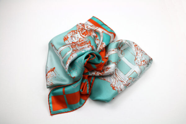 Silk scarves "Palais Jacques Coeur" : turquoise by Stella Polare from "Silk Road" series created by Stella Polare Artiste in Paris.