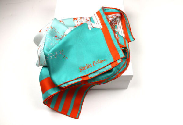 Silk scarves "Palais Jacques Coeur" : turquoise by Stella Polare from "Silk Road" series created by Stella Polare Artiste in Paris.