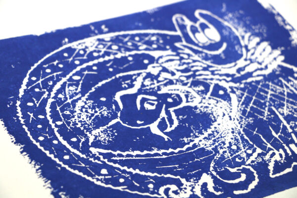 Minotaure and Snake : blue: linogravure – Image 4