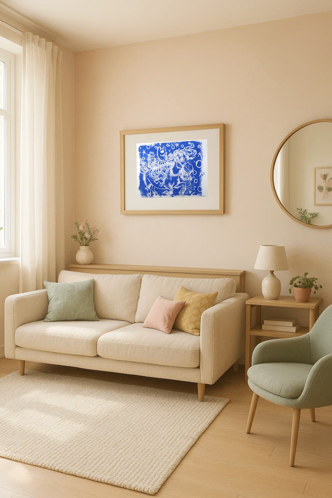 Minotaure and Horse : blue: linogravure - Image 3